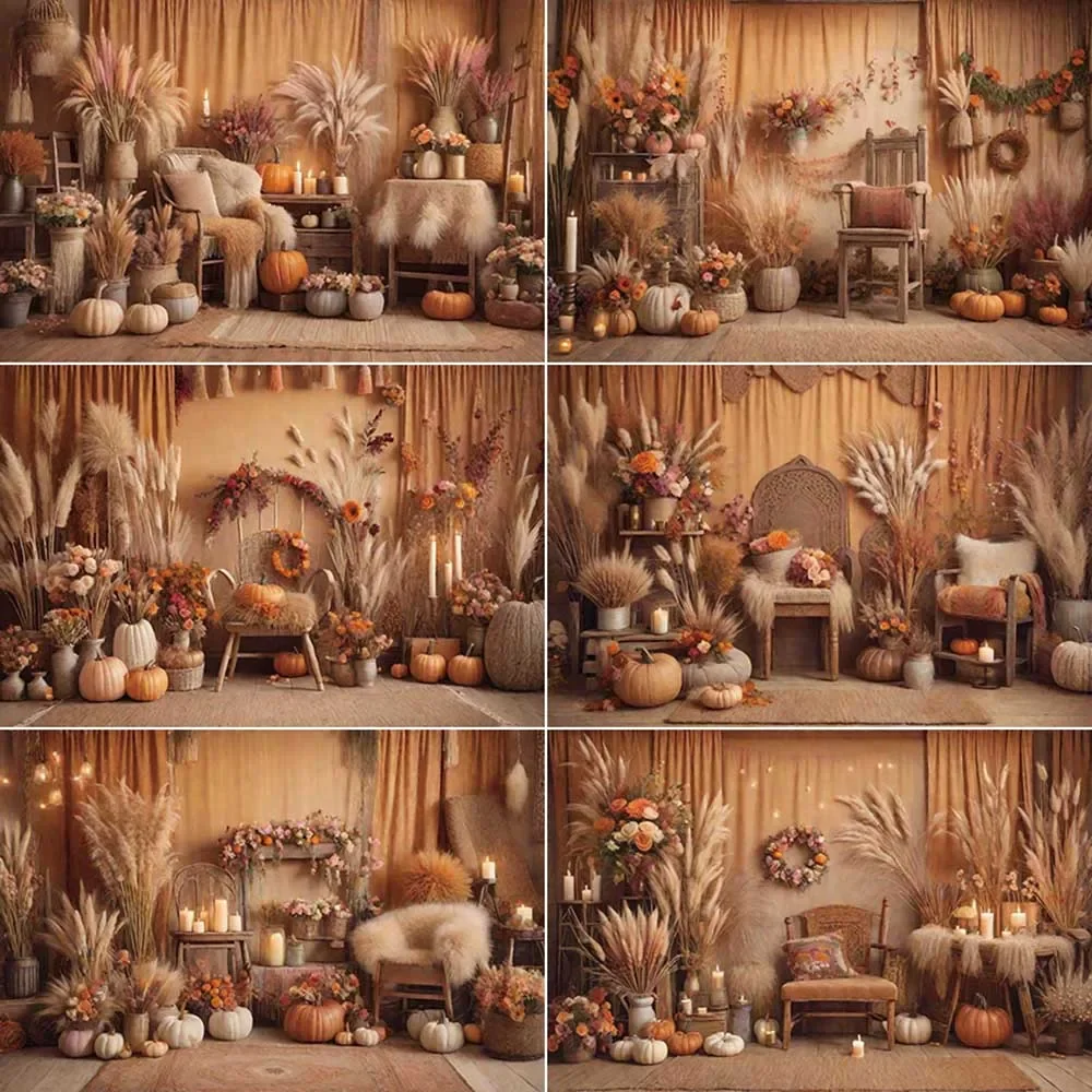 

MOON.QG Bohemia Farm Autumn Photography Backdrop Pumpkin Browm Thanksgiving Photozone Background Baby Studio Photobooth Supplies