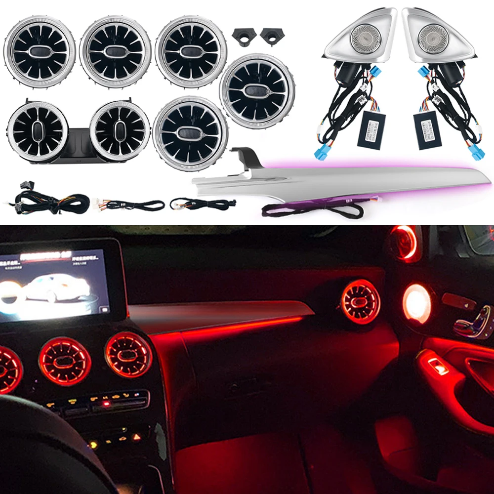 LED Ambient Light For Mercedes Benz W205 X253 GLC 15-18 3 Color Turbine Vents 4D Rotating Tweeter Speaker Lamp Copilot LED Strip