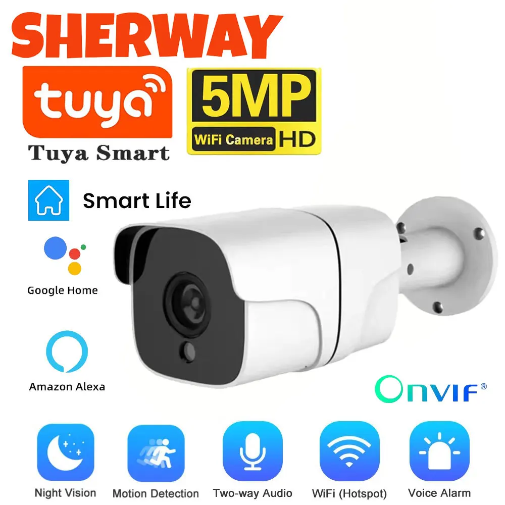 Tuya 5MP Wifi IP Camera Outdoor Wireless CCTV Bullet Security Camera Ai Human Detect HD Color IR Night Vision Audio Surveillance