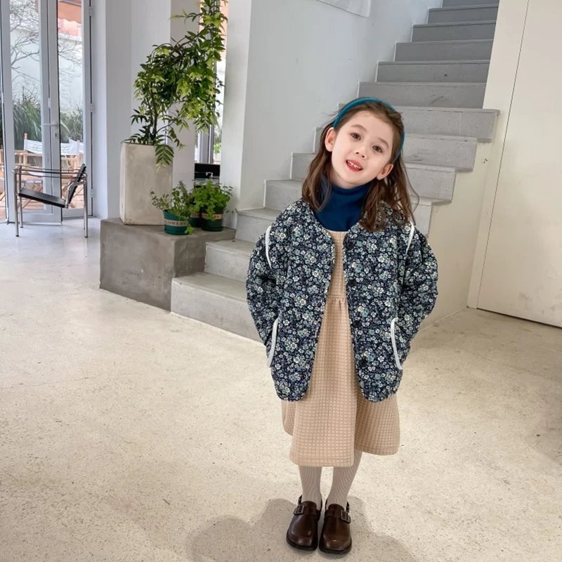 

Girls Coat Jacket Cotton Outwear Overcoat 2022 Floral Warm Thicken Plus Velvet Winter Breathable Children's Clothing