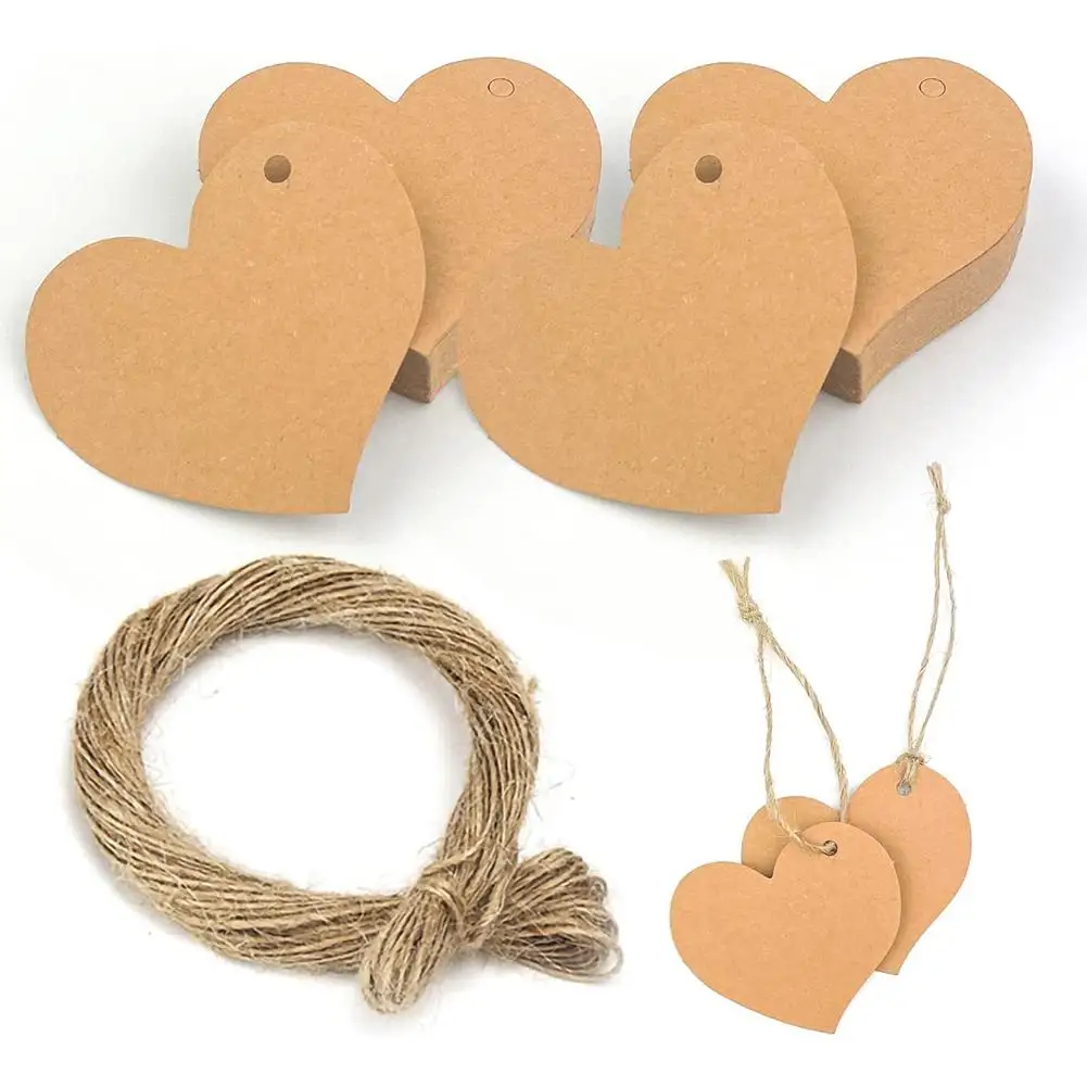 100PCS/Pack Love Shaped Kraft Tags Universal Diy Blank Tags With 10m Jute Twine For Wedding Birthday Christmas