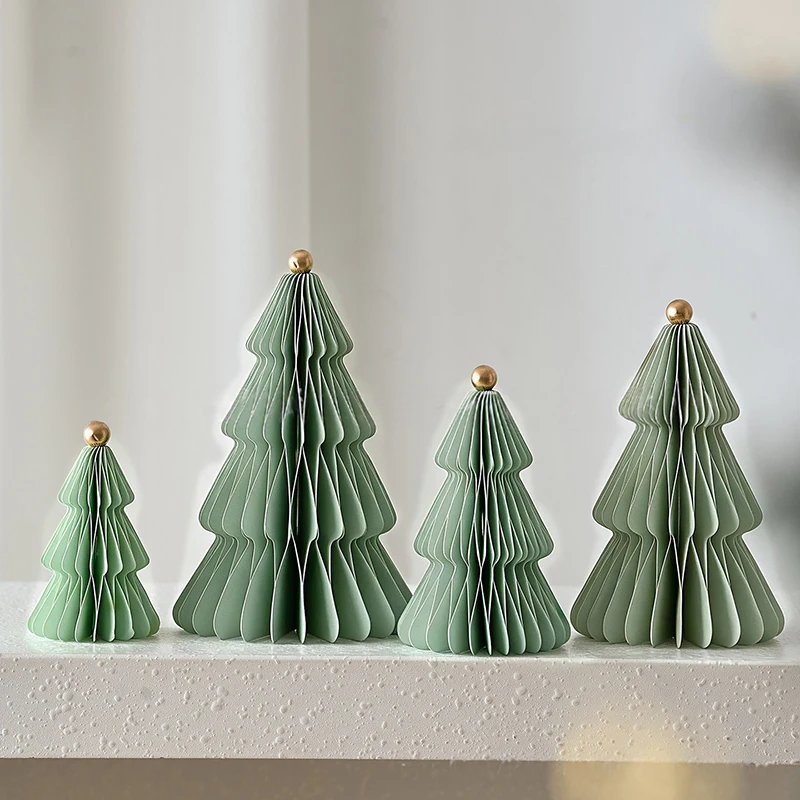 4 Stück 3D-Wabenpapier-Weihnachtsbaum-Dekorationen, faltbare Weihnachtsbaum-Ornamente, DIY-Tischdekoration, Heim- und Feiertagsparty-Dekoration – Detail 6