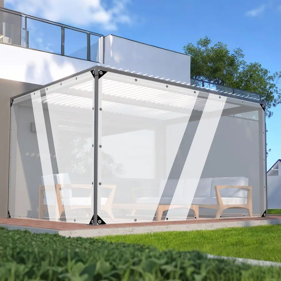 

Tarp,8x10ft Clear Tarps with Grommet,14 MiL Heavy Duty Waterproof with Reinforced Edge for Patio and Pavilion,Porch and Outdoor