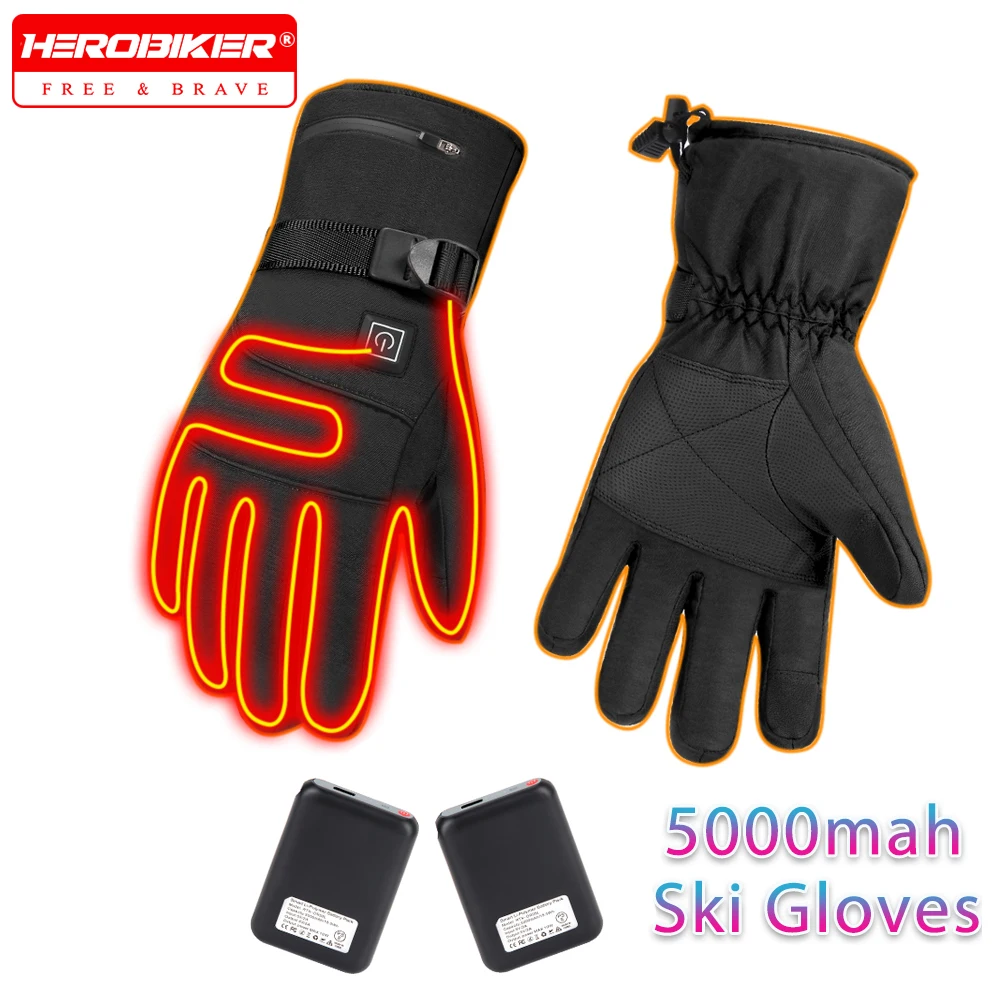 

Electric Heated Gloves Winter Skiing Heated Gloves Moto Warm Waterproof 5000mah Rechargeable Heating Thermal Gloves Men