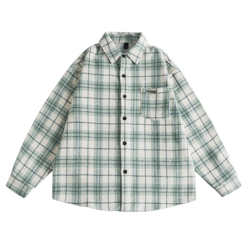 

Green Plaid Long Sleeve Blouse for Women 2026 Spring Oversized Casual Shirt Loose Fit High Quality Top Fashion Female Clothi