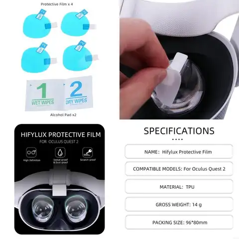 95AF 4Pcs/Set Anti-scratch Lens Protector Protective Film for Oculus Quest 2