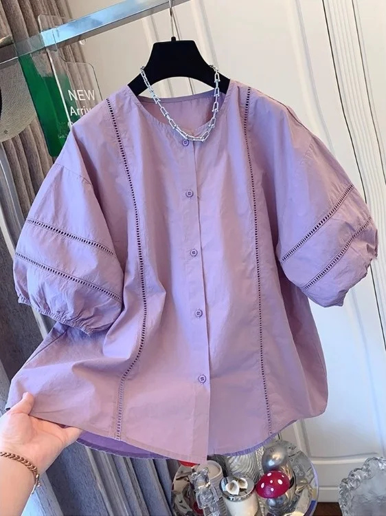 

Ele Hollow out Bubble Sve ort Sve irt Loose Women's Doll irt Summer New Sle Faionable Breathable Casual Top