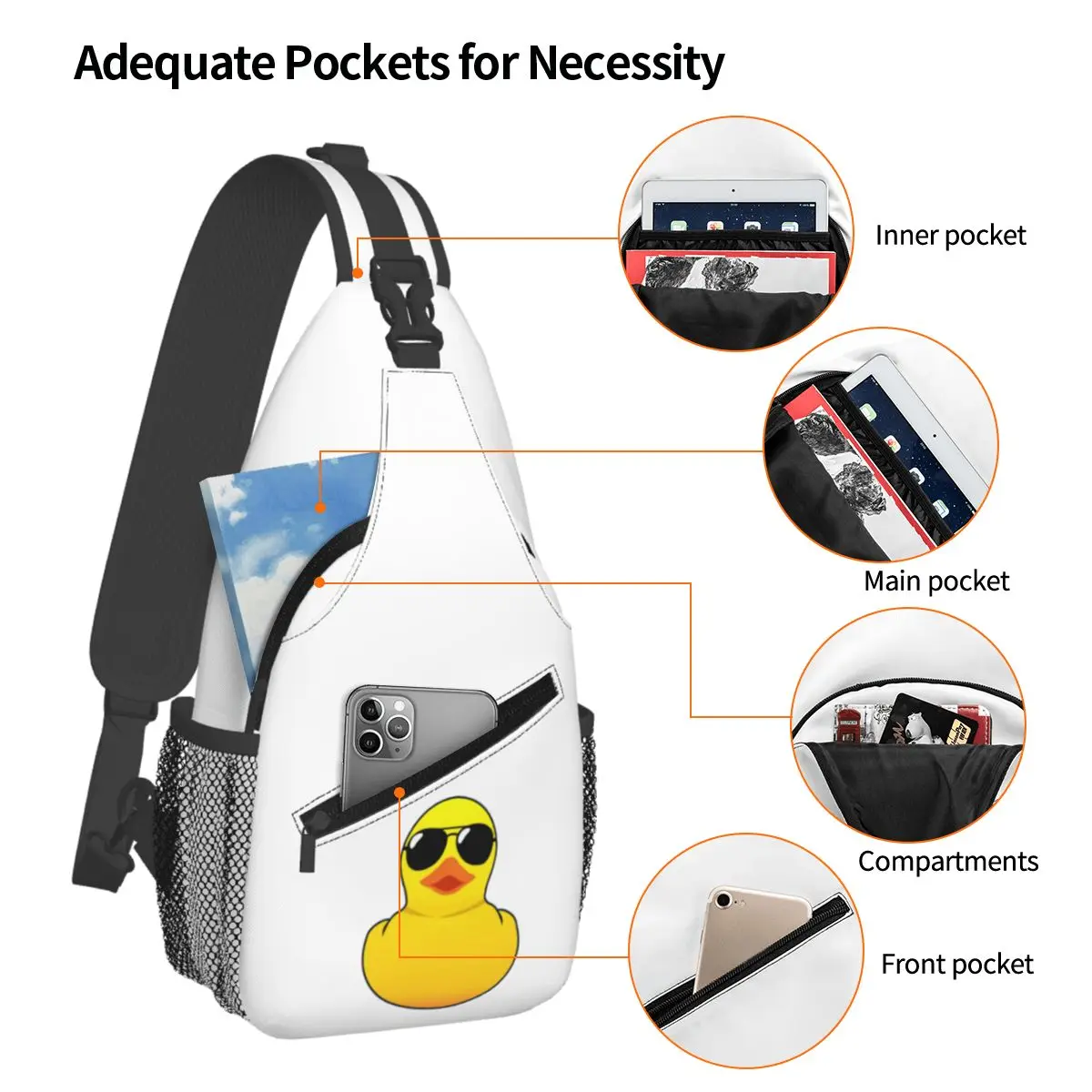 Cool Rubber Duck Chest Bag Men Sling Crossbody Backpack Chest Bag Travel Hiking Daypack Shoulder Bag