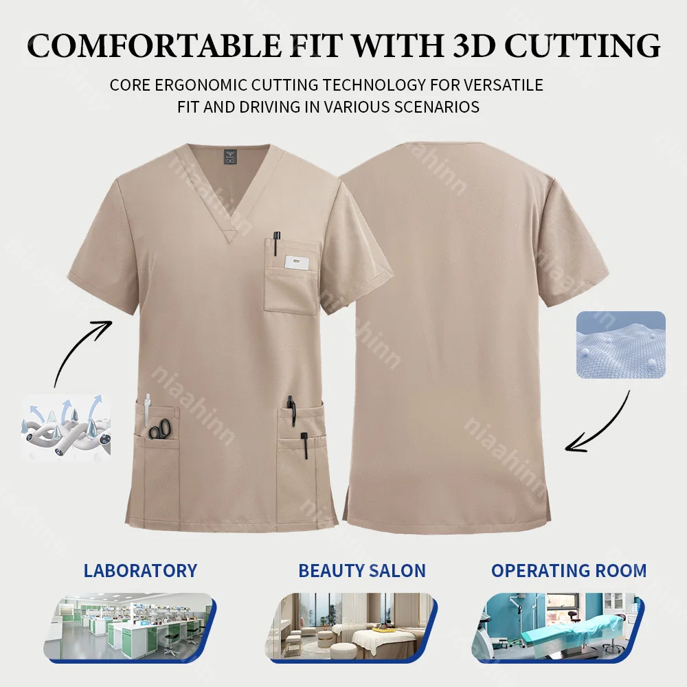 NiaaHinn Medical Surgical Uniforms Men Scrub Set Pharmacist Workwear Doctor Costume Men Scrubs Top Pocket Pants Set Nursing Suit