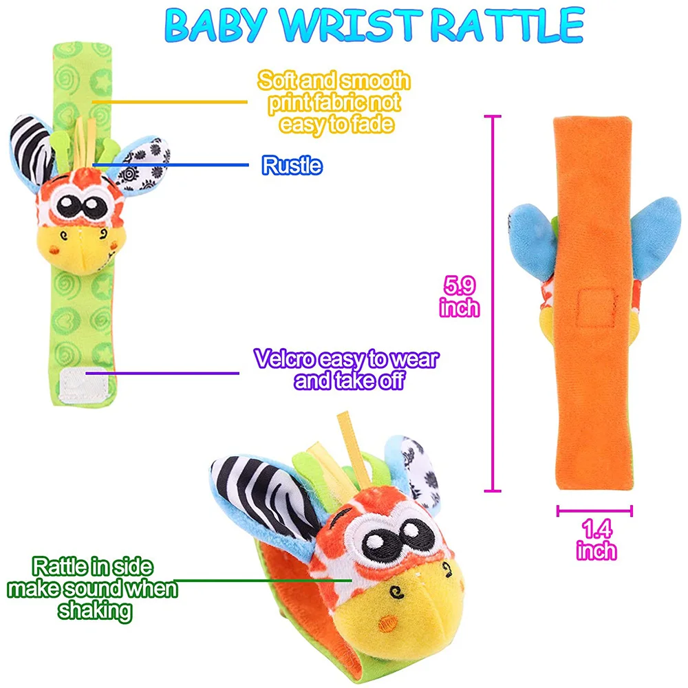 4 Pcs Baby Handgelenk Rassel Fuß Socken Fuß Finder Set Infant Weiche Spielzeug Neugeborenen Nette Kuscheltiere Machen Sounds Spiele spielzeug