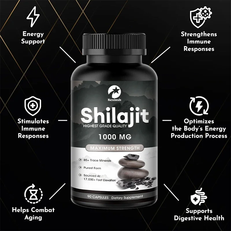 Himalayan Original and Pure Shilajit Capsules High in Trace Minerals Fulvic Acid for Energy Muscle Strength&Immunity Gluten Free