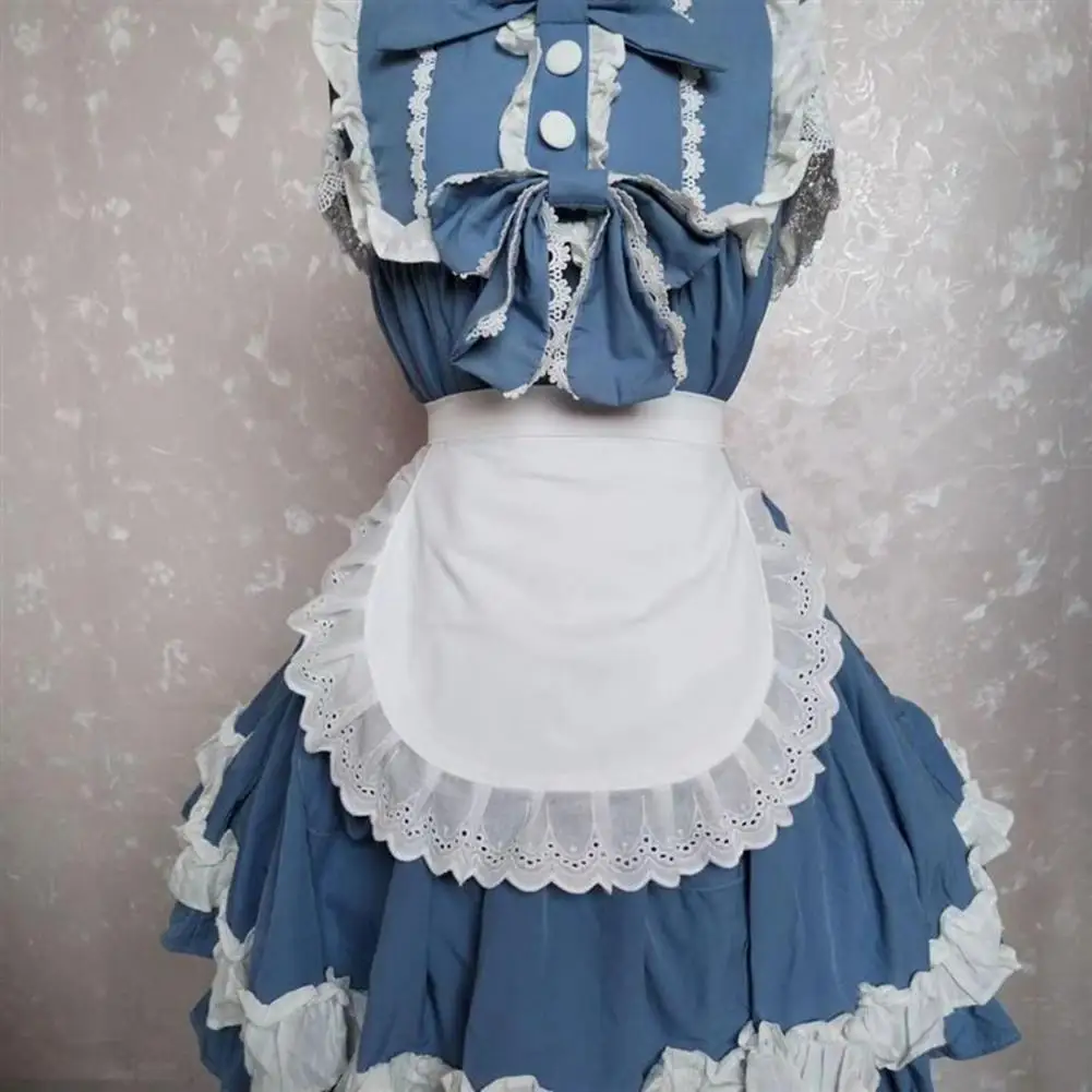 Delantal de Cosplay de sirvienta para niñas, delantal de cintura con volantes, disfraz de cocina, vestido elegante de Color sólido, medio delantal, accesorio de traje de Cosplay