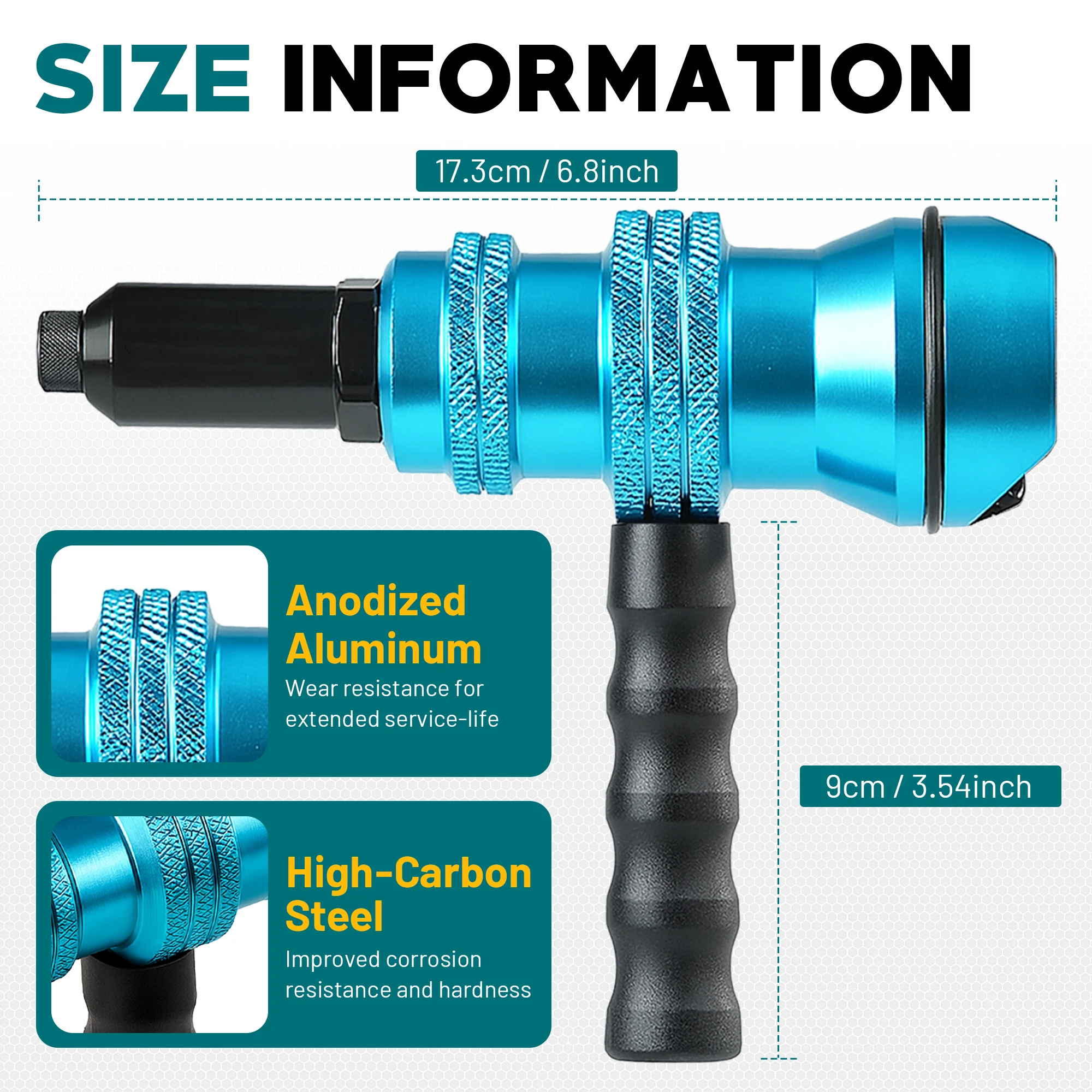 Rivet Gun Adapter for Electric Drill, Rivet Drill Attachment Cordless drill adapter, pop rivets, handle, 3/32" 1/8" 5/32" 3/16", fast riveting for blind rivets, for Automotive - view 7