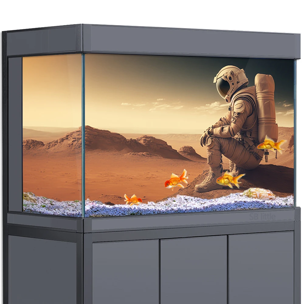 Aquarium Background Sticker Decoration for Fish Tanks, Mars Space Astronauts Deserts HD 3D Poster Self-Adhesive Waterproof