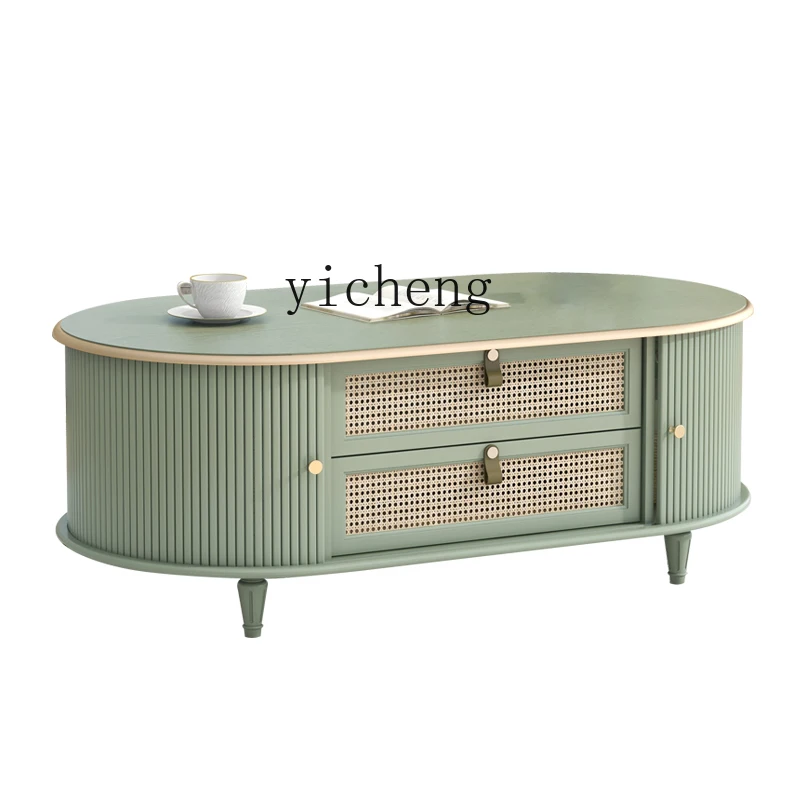 

Zk Rattan Tea Table Living Room Oval Tea Table Simple Rolling Door Low Table B & B Inn Furniture