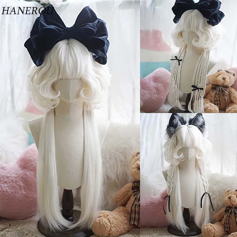 Synthetic Long Curly White Jellyfish Head Wig With Bangs For Women Cosplay Lolita Party Halloween Wig,