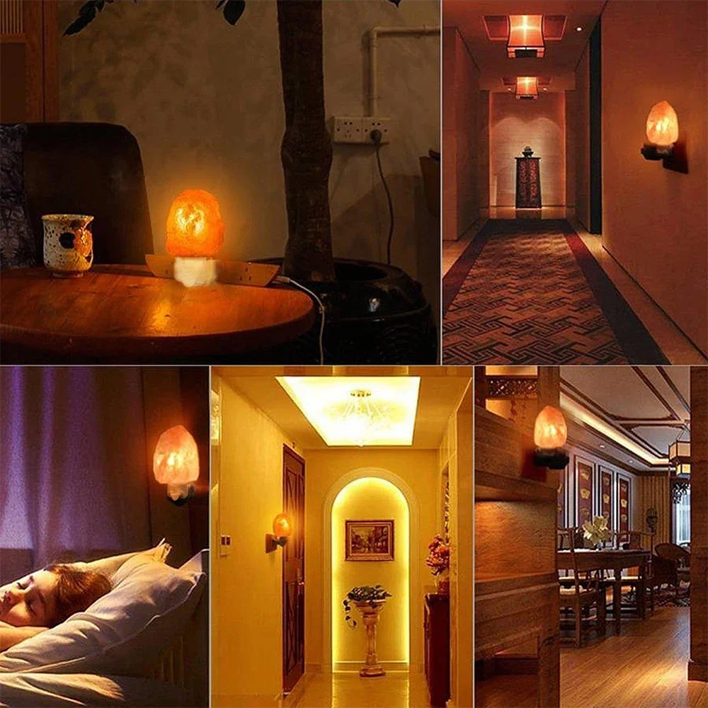 Himalayan Warm white Salt Lamp Natural Crystal Hand Carved Night Light Home Decor Air Purifying with Plug Release negative ions