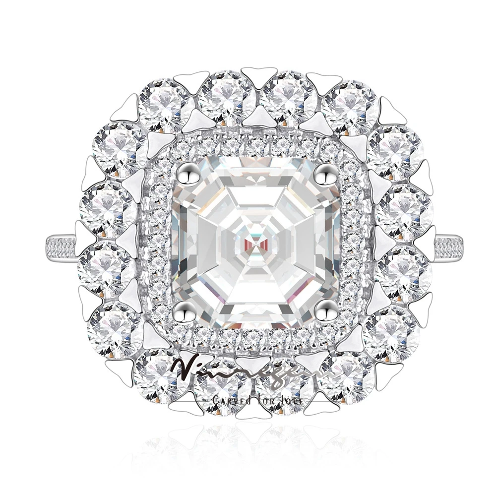 

Vinregem 8 мм Asscher Cut Lab создан сапфир драгоценный камень сверкающий 100% 925 пробы серебряные кольца Изысканные Ювелирные изделия Подарки оптовая продажа