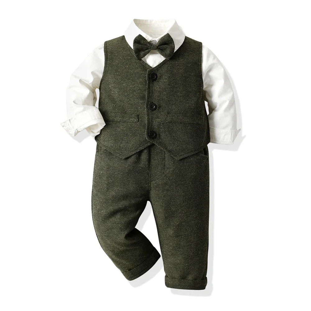 Toddler Clothes Handsome Shirt Vest Trousers 3-piece Boys Suits for Wedding Gray Gentleman Children Birthday Blazer Set 4 6 8 Y