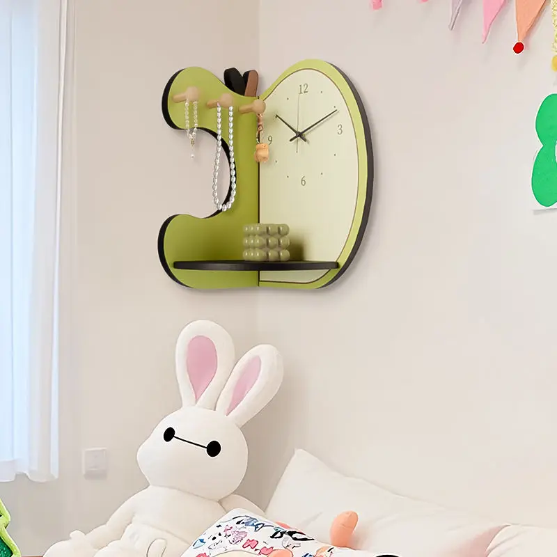 Living room double-sided corner wall clock dopamine creative apple corner perpetual calendar electronic clock wall with shelf