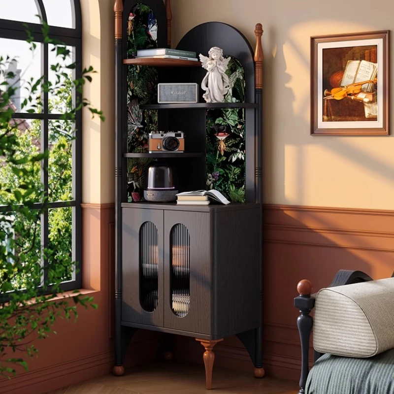 

Corner cabinet French retro living room corner triangle multi-layer shelf medium antique ash wood corner cabinet