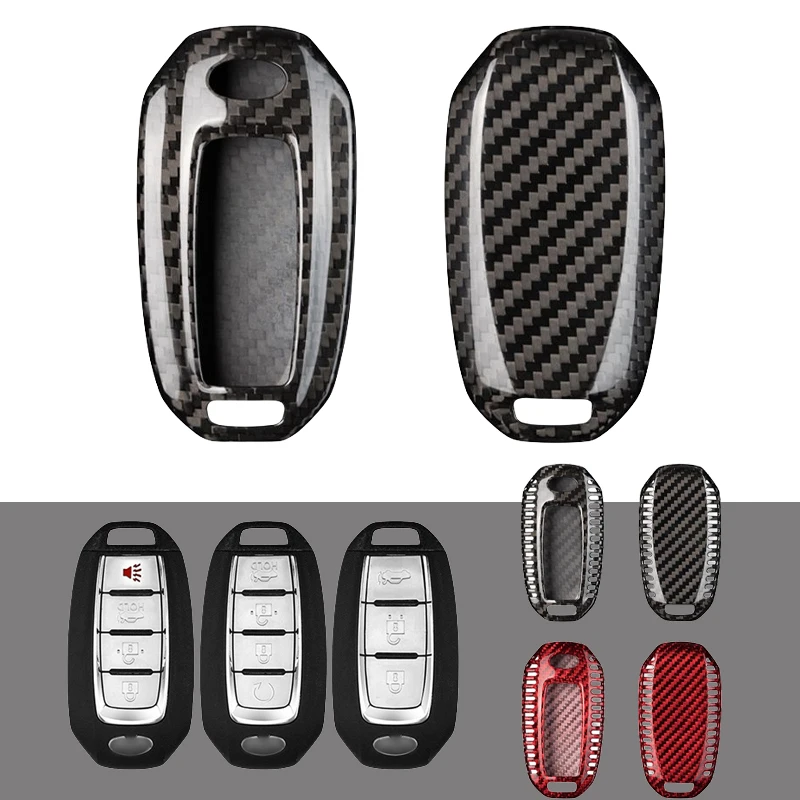 Carbon Fiber Car Remote Smart Key Fob Case Cover Holder With Keychain Bag For Infiniti Q50 Q60 Q70 QX50 QX80 QX60