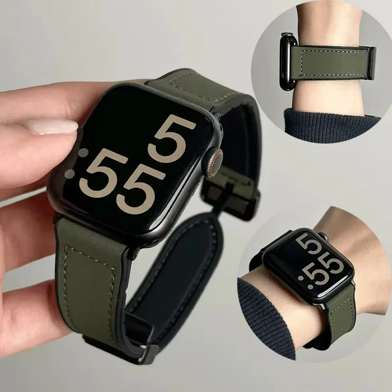 Apple Watch 밴드 용 실리콘 가죽 스트랩 49/44/42/45/38/40/41 iWatch Ultra 시리즈 용 액세서리 팔찌 10 9 8 7 SE 6 5 4