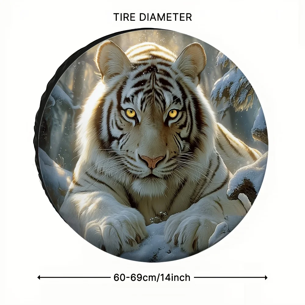 1pc 2D Flat Printing Tire Cover Tiger 100% Polyester Fabric Without Electricity Camping For Park Parking Lots, 2D Flat