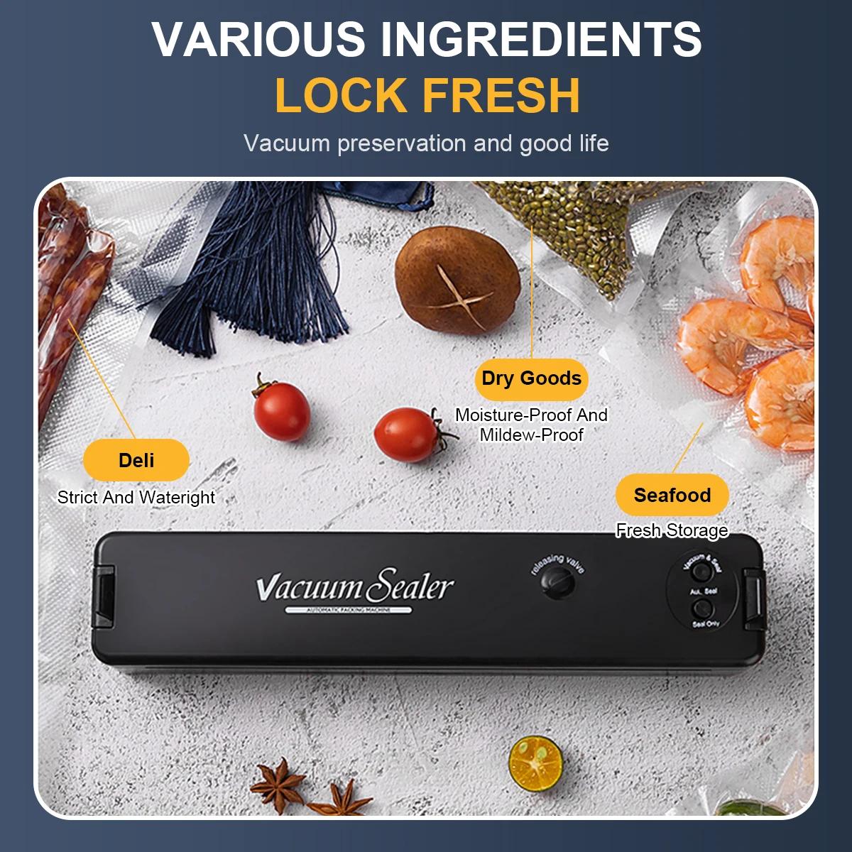 Efficient Food Vacuum Sealer Machine with Air Sealing System,Compact Design for Easy Storage, Accompanied by 20 Starter Seal Bag