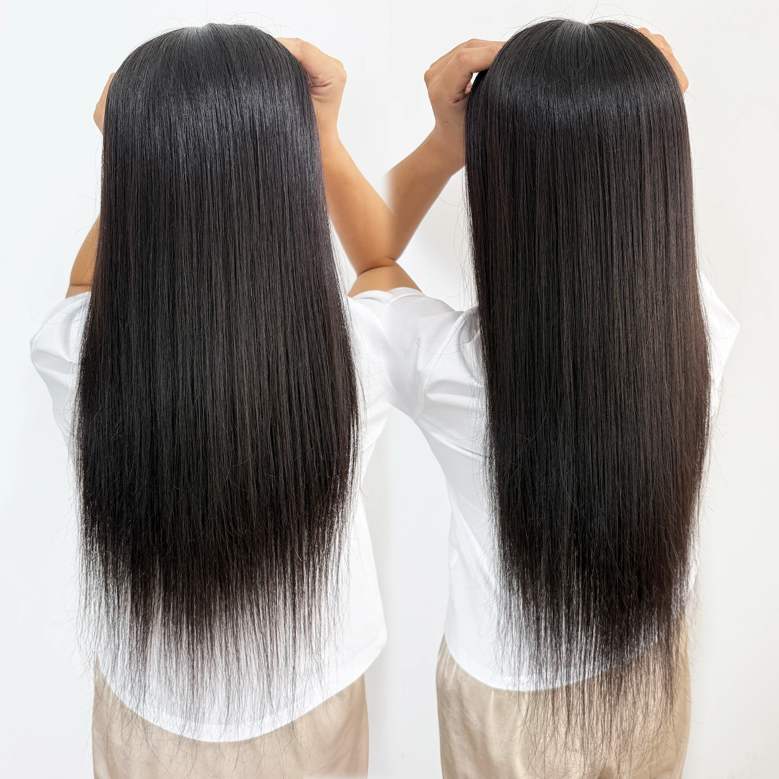 كامل اليد تعادل الشعر البشري توبر للنساء 16x18 سنتيمتر قاعدة الحرير الشعر المستعار مع مقاطع في 24 "شعر ريمي حقيقي لينة تنفس #5