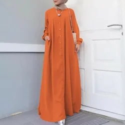 2024 New Battons Red Long Arabic Dress Loose Open Abaya Cotton Lined Fashion Clothes for Muslim Women Casual Caftan Robe Elegant