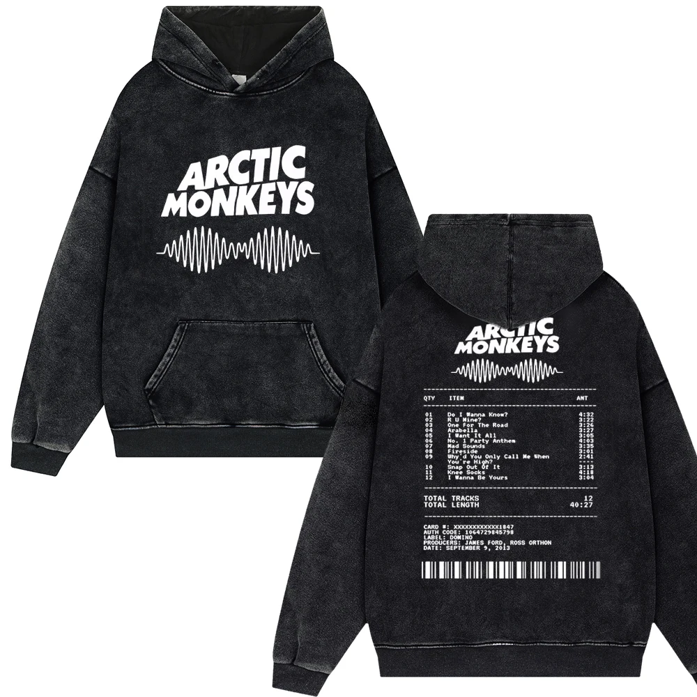 Retro Rock Arctic Monkeys Tour Music Album Vintage Washed Hoodies Men Oversize Pullover Y2k Hip Hop Sweatshirt Trend Streetwear