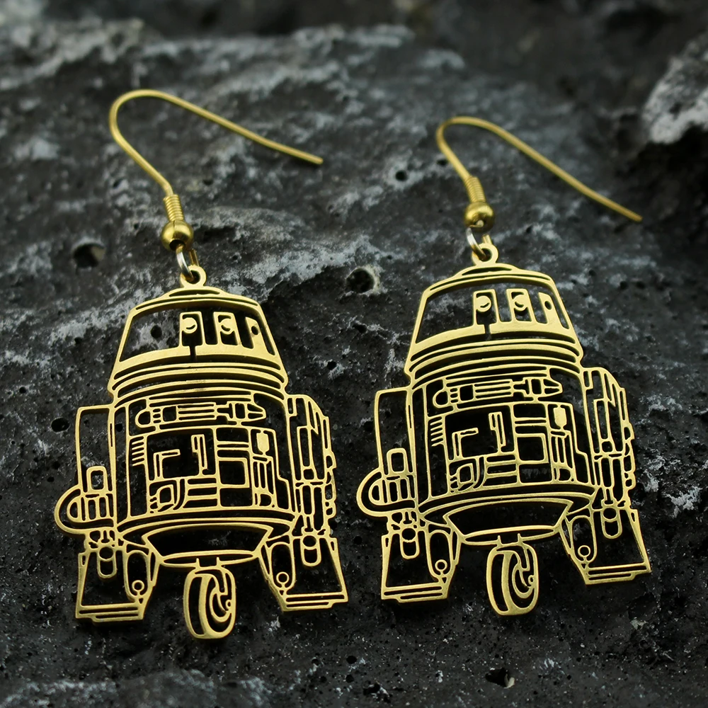 Disney Sci-fi Movie Star Wars R2-D2 Type Robot Earrings Fashion Trend Metal Rebel Alliance Openwork Earrings Gifts For Fans