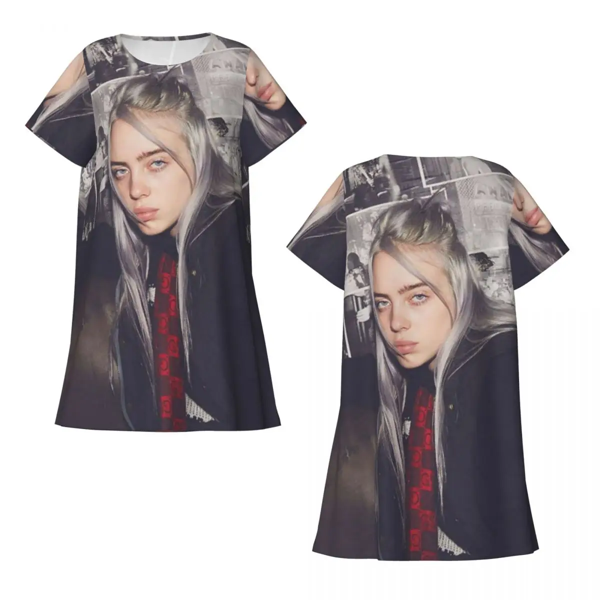 

Custom Billie Eilish Short Sleeves Nightdress For Sleeping Sleepshirts Women Short Sleeve Nightgowns Soft Pajama Dress