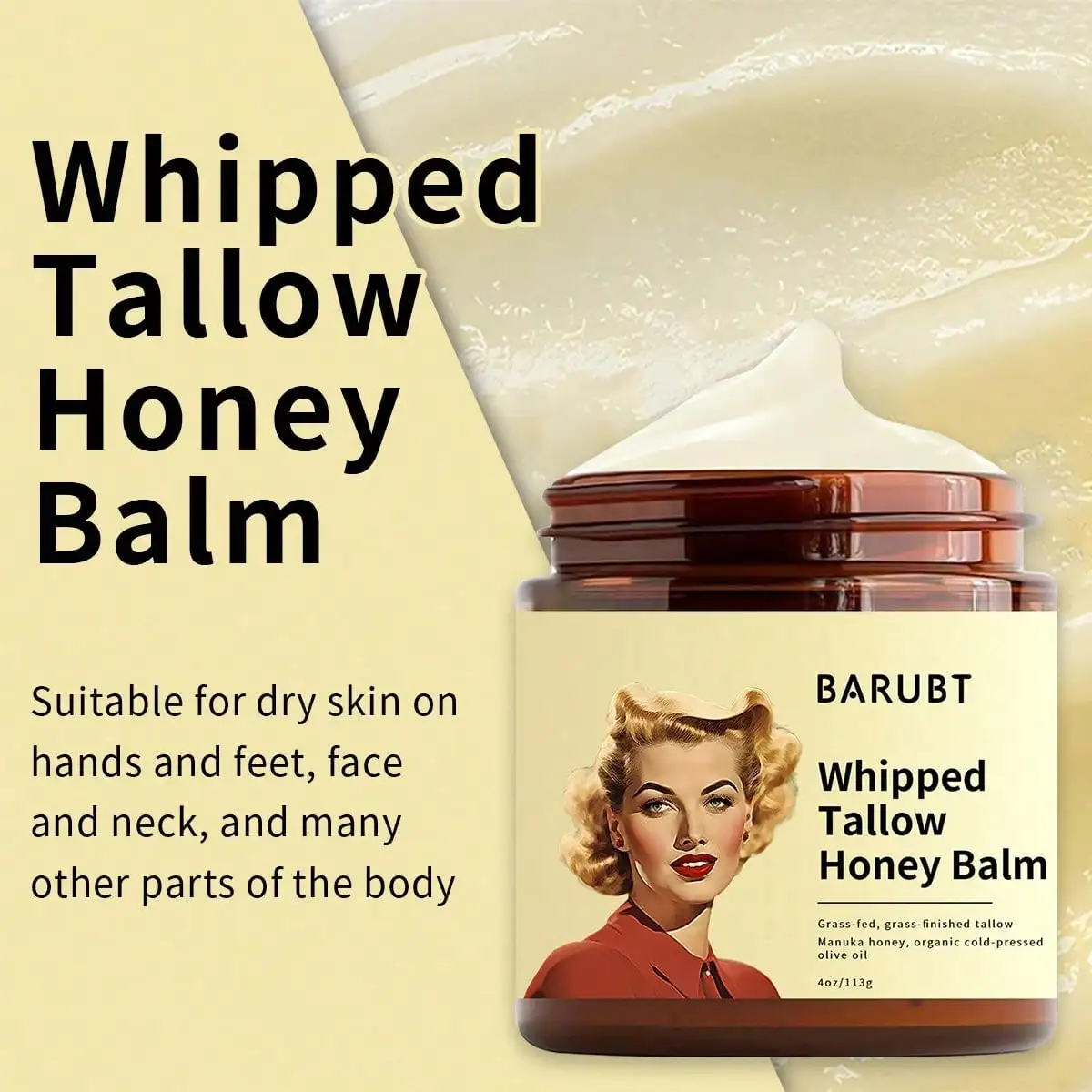 Organic Grass-Fed Beef Tallow Luxury Honey Calendula Cream Premium Nutrient Fatty Acids Anti Aging Collagen Boost Repair Sensitive Dry Skin 2 Oz Jar