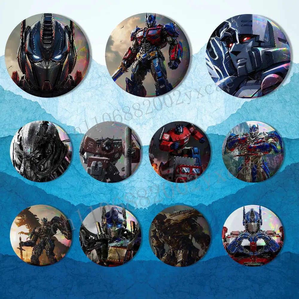 

O-Optimus Prime Robot Megatron Creative Round Badge Button Pin Bag Decor Fans Collection Friends Gift Brooch