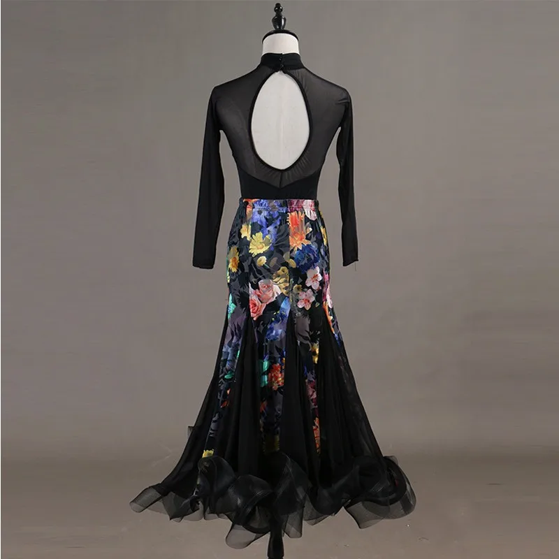 Abito da ballo moderno con collo alto personalizzato, uniforme da esame artistico a maniche lunghe, gonna altalena grande, abito da ballo da sala, standard latino