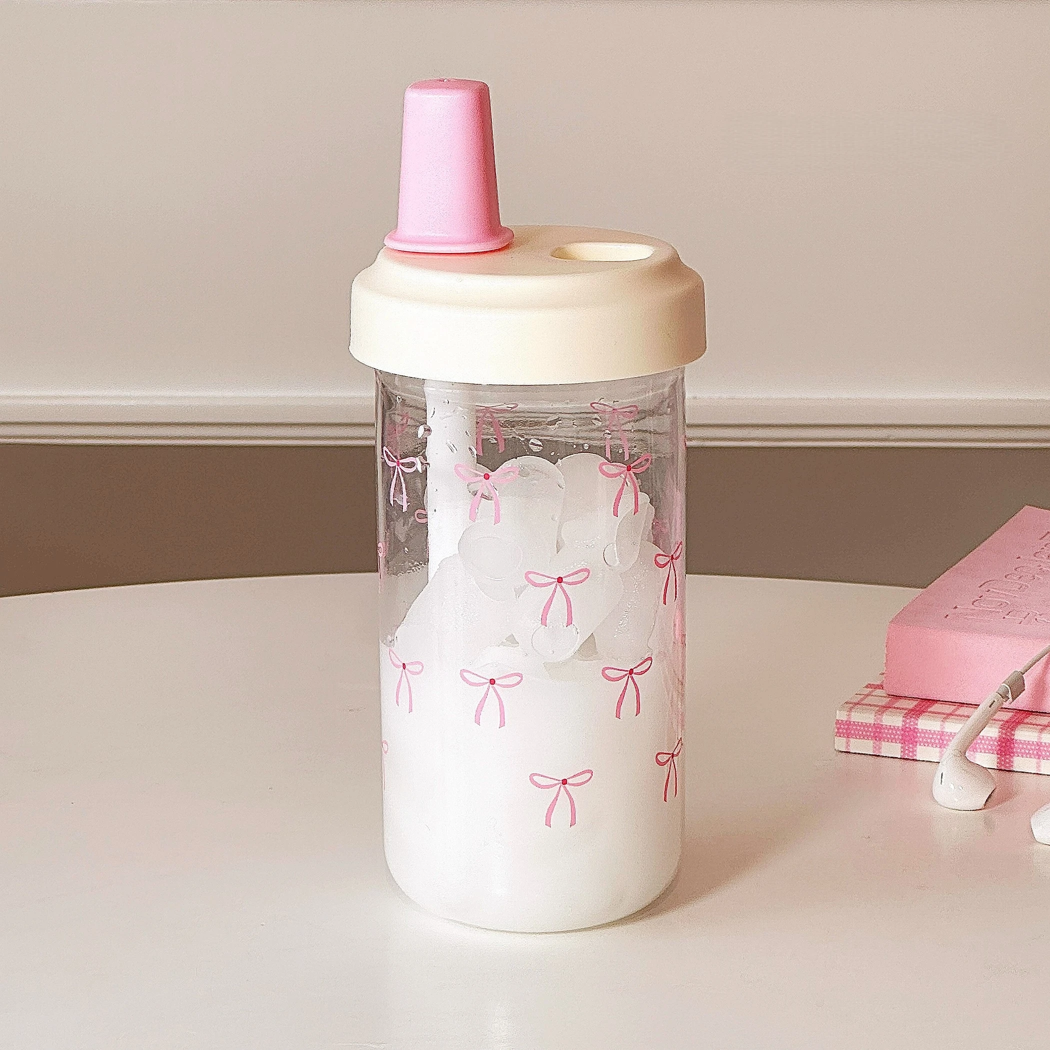 

500ML Large Capacity Pink Bow Water Bottle With Straw Food Grade Plastic Water Cup School Outdoor Camping Drinking Water Bottles