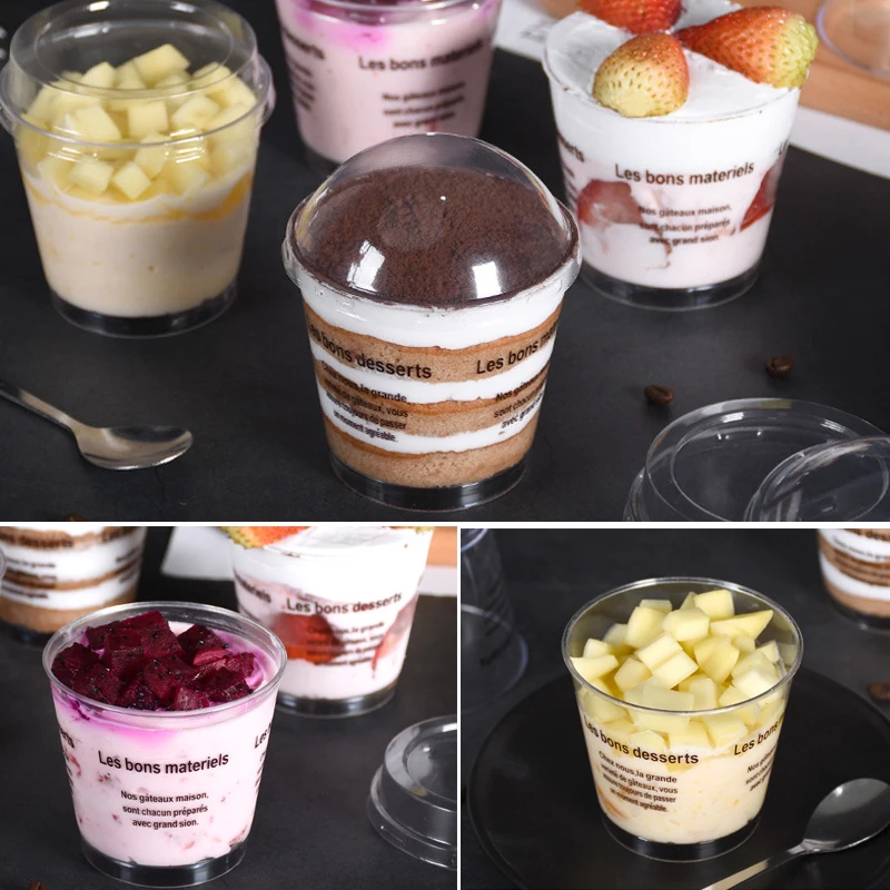 15PCS 200ML 컵 디저트 플라스틱 컵 일회용 투명 그릇 용기, 파르페 아이스 뚜껑 푸딩 크림 음식 젤리 서빙