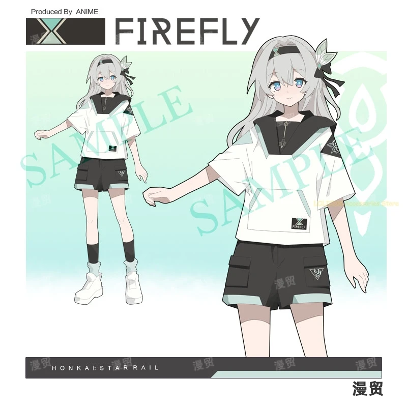

Firefly Honkai：Star Rail Casual Hooded Short Sleeve T-shirt Tops Shorts Suit Cosplay Anime Costume Student Summer Tee