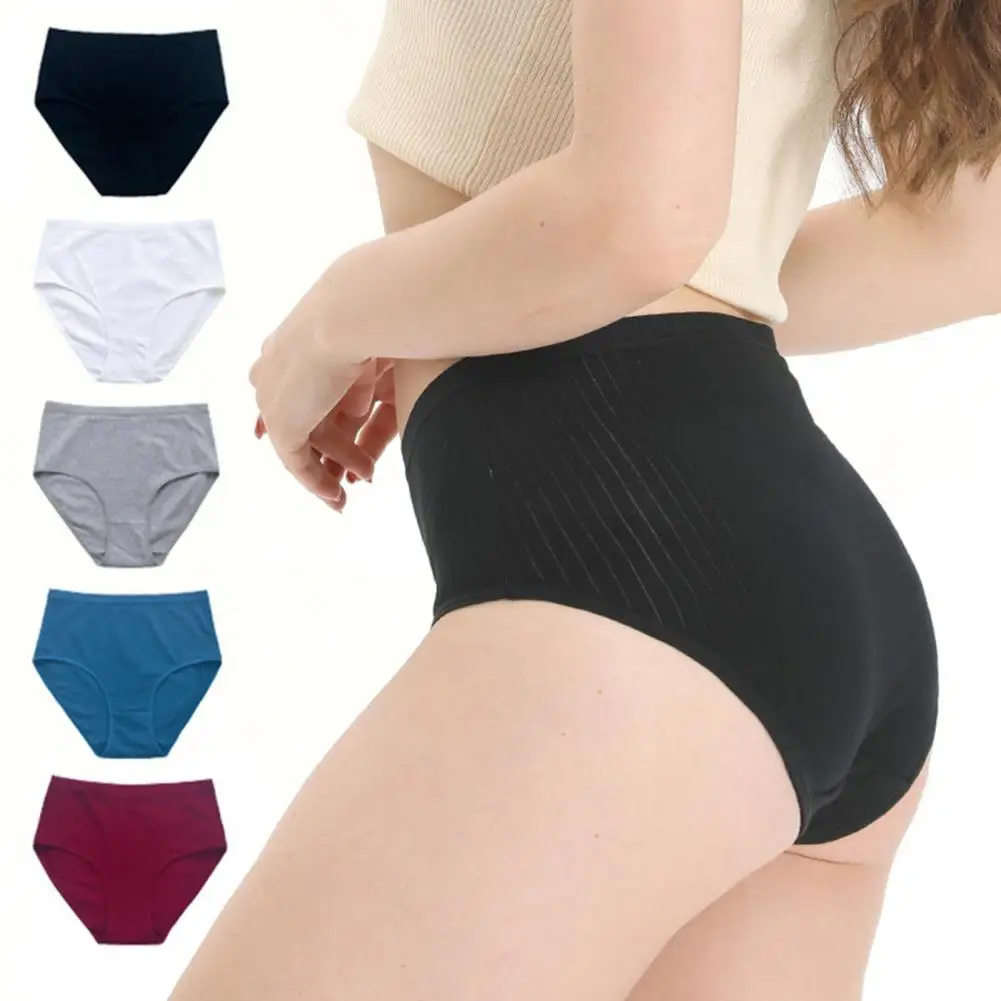 High Waist Panties Tight Fit Underwear Plus Size High Waist Tummy Control Cotton for Women Knitted Solid Color Panties with Full