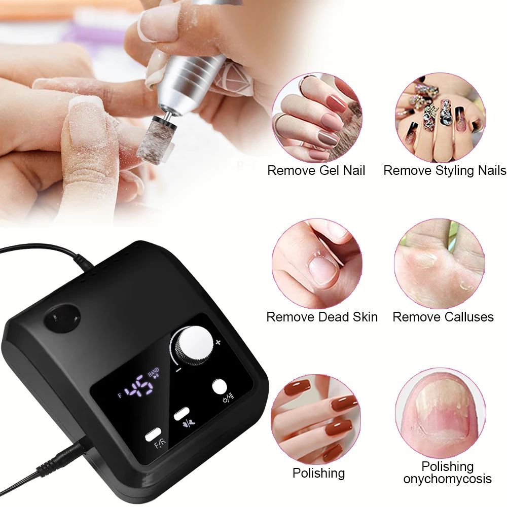 Electric Nail Drill Machine 45000RPM Electric Drill for Manicure Portable Nail Drill Polisher Professional Nail Lathe Sander