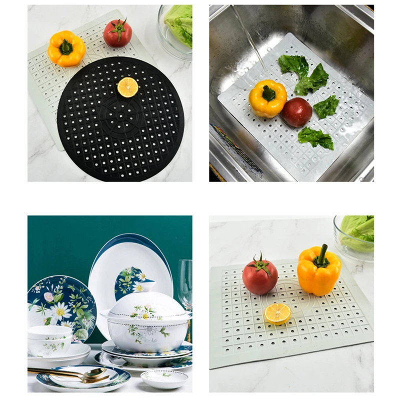 Quick Drain Kitchen Table Anti Slip Soft Rubber Sink Mat Drying Dishes Heat Insulation Protector Multifunctional Bathroom Home