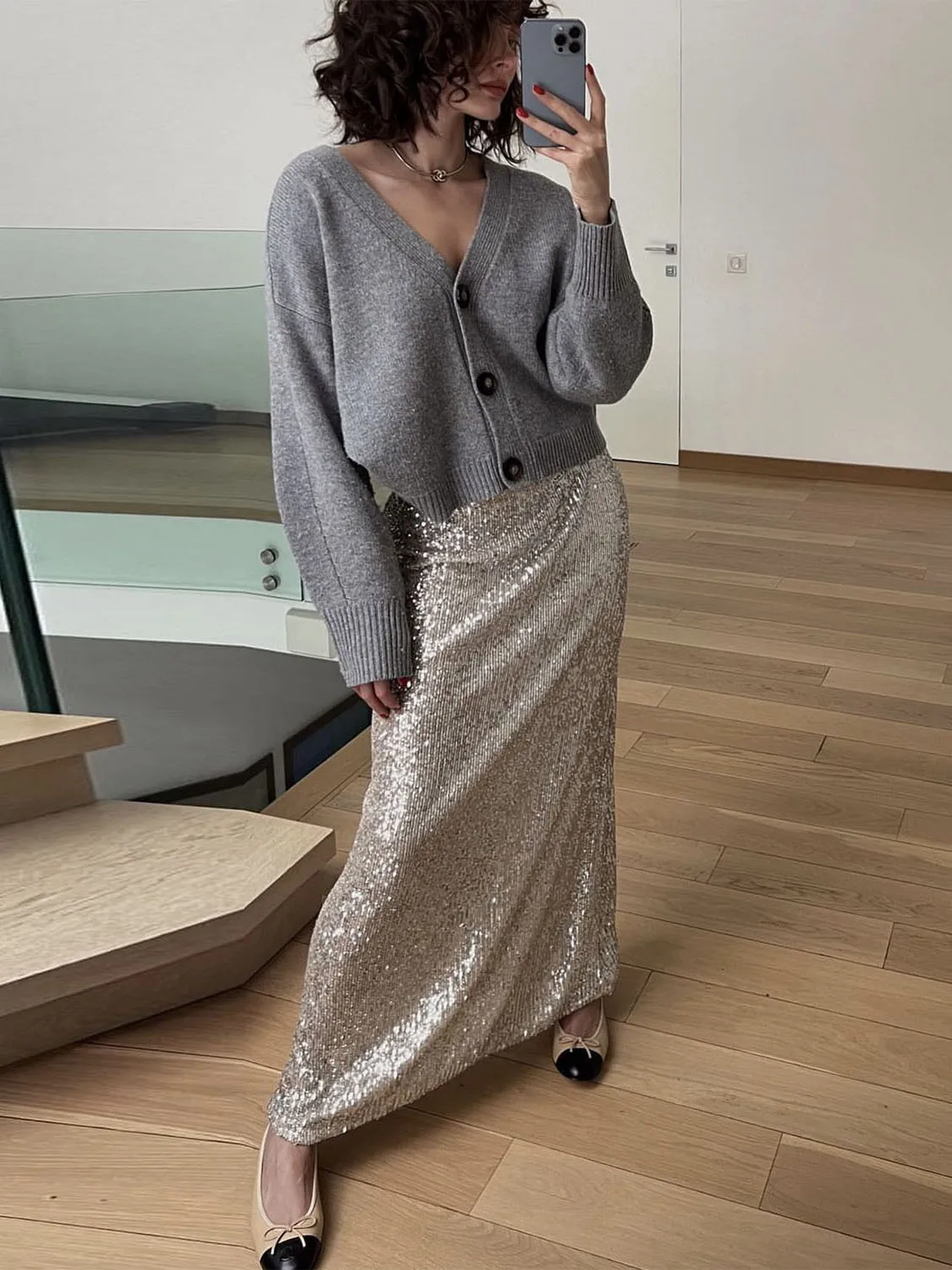 Skirts For Women 2023 Fall Winter Solid Sequins Long Skirt Female Elegant A Line High Waist Skirt Ladies Holiday Streetwear