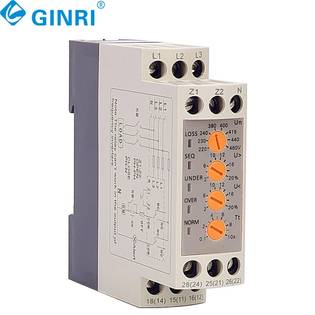 Three Phase AC 220V 400V Adjustable Automatic Voltage Monitoring Relay Overvoltage Undervoltage Protector