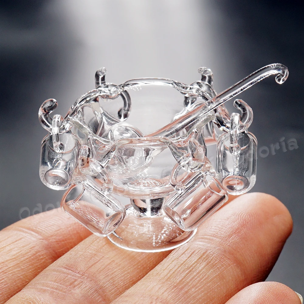 Odoria 1:12 Miniature Glass Cocktail Punch Bowl & 1 Spoon and 6 Cups Tableware Beer Mug Kitchen Set Doll House Accessories Decor