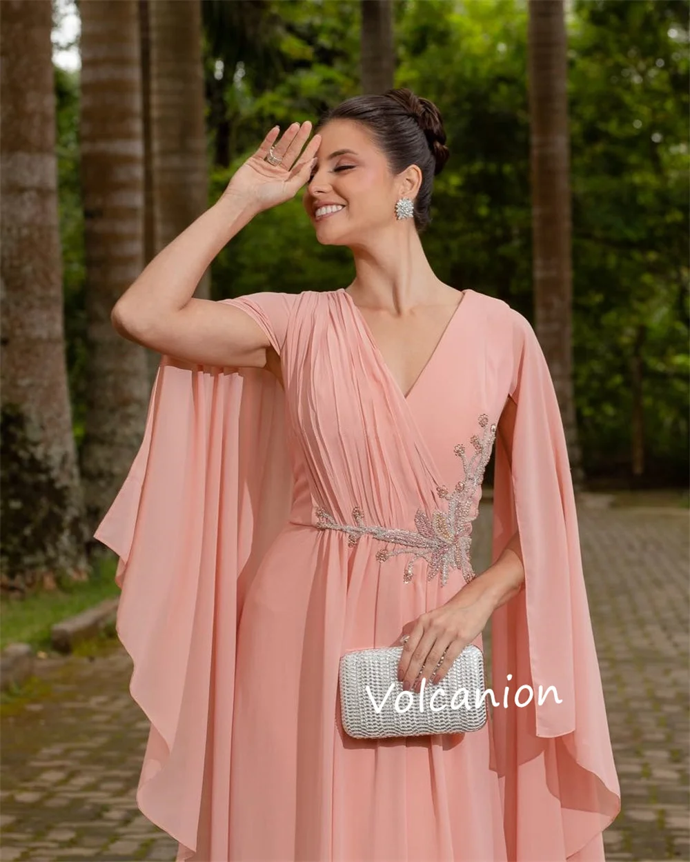 تخصيص الشيفون نمط الديكور الطية ألف خط الخامس الرقبة فساتين طويلة مخصصة مناسبة حفلة موسيقية أحجام رسمية رائعة المتاحة