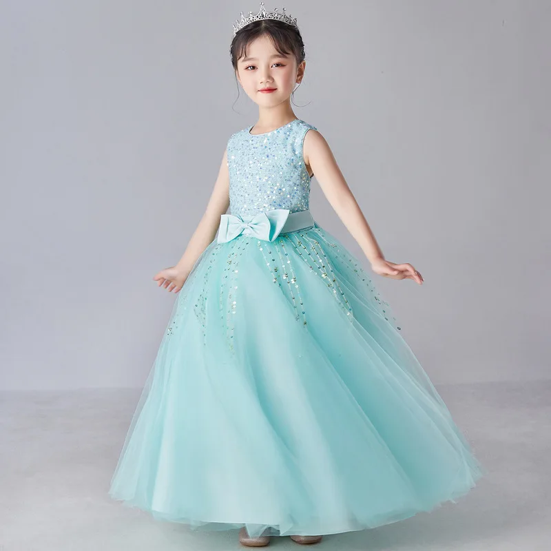 Neue Kinder Elegante Prinzessin Kleid Baby Mädchen Nette Schleife Puff Sleeve Geburtstag Party Kleidung Teenager Mädchen Ballkleid Kleider