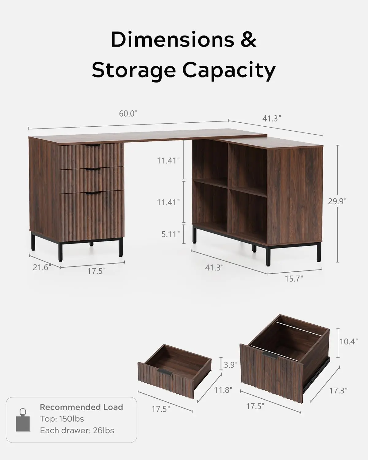 L Executive Desk with Storage, 60