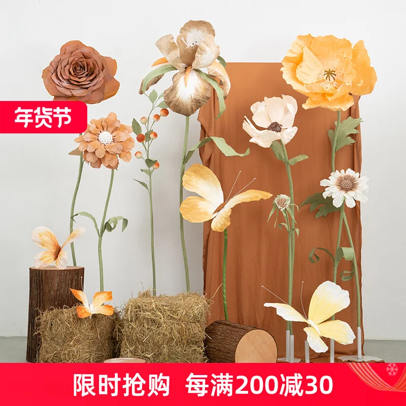 Autumn large paper art flower simulation paper butterfly poppy rose three-dimensional landscaping window photo area arrangement